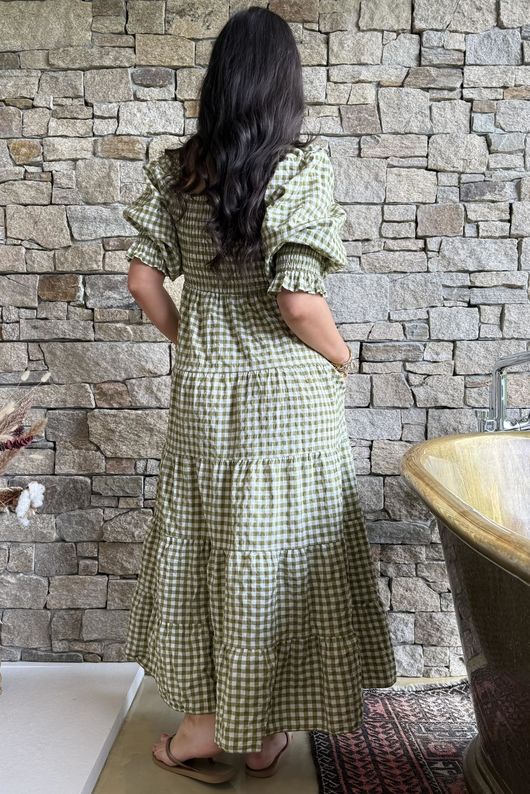 Nonni Gingham Darling Dress Olive